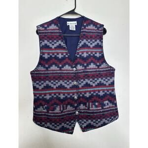 Vintage Westport Ltd Wool Blend Sz Lrg Tribal Aztec Pattern Vest Navy Red White